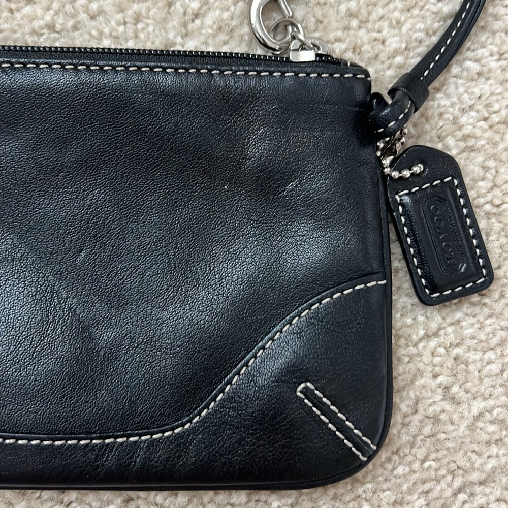 Coach Black Leather Wristlet with Contrast Stitching - Picture 7 of 10